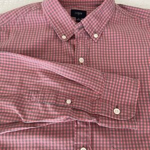 J.Crew Men's Pink and Gray Check Shirt